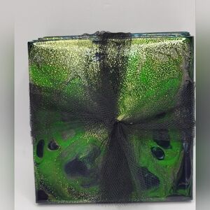 NWOT Green And Gold Abstract  Ceramic Coasters Set of 4